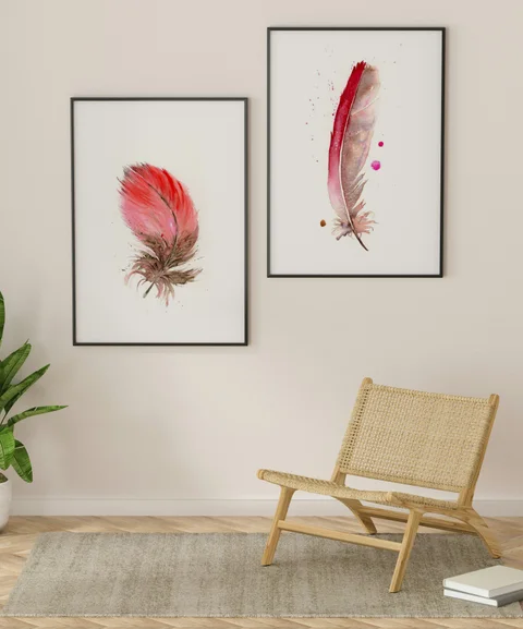 Image of a feather watercolor painting by Shayna Larsen, originals & prints available