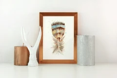 Image of a feather watercolor painting by Shayna Larsen, originals & prints available