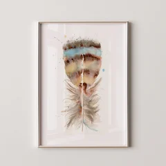 Image of a feather watercolor painting by Shayna Larsen, originals & prints available