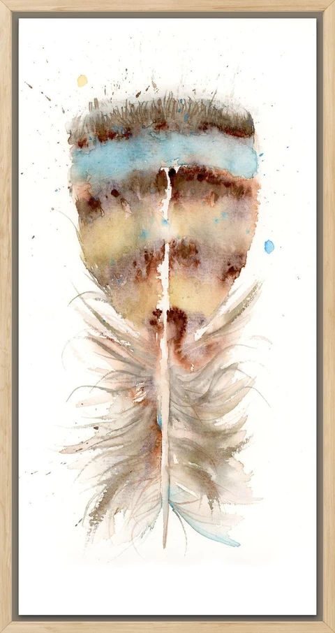Image of a feather watercolor painting by Shayna Larsen, originals & prints available