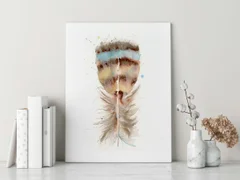 Image of a feather watercolor painting by Shayna Larsen, originals & prints available