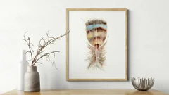 Image of a feather watercolor painting by Shayna Larsen, originals & prints available