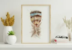 Image of a feather watercolor painting by Shayna Larsen, originals & prints available