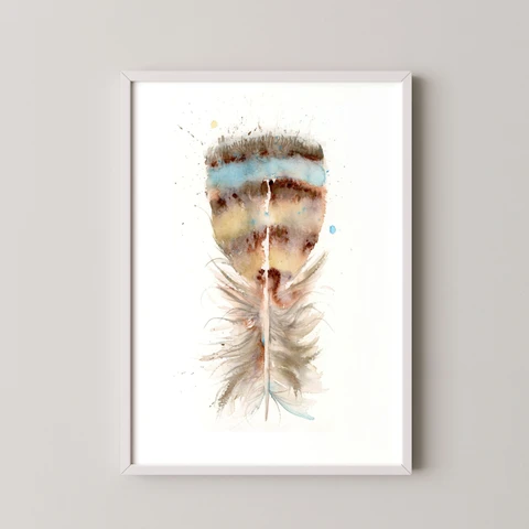 Image of a feather watercolor painting by Shayna Larsen, originals & prints available