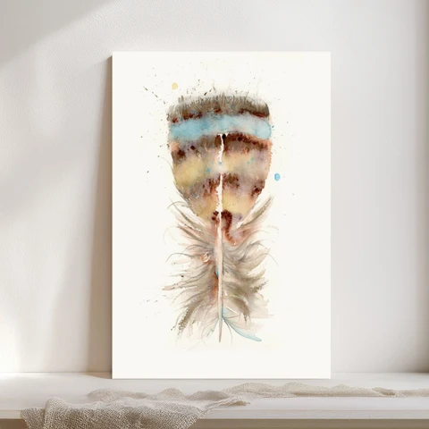 Image of a feather watercolor painting by Shayna Larsen, originals & prints available