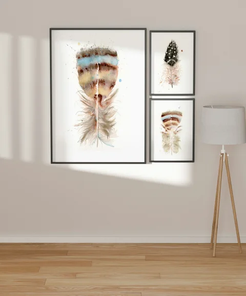 Image of a feather watercolor painting by Shayna Larsen, originals & prints available