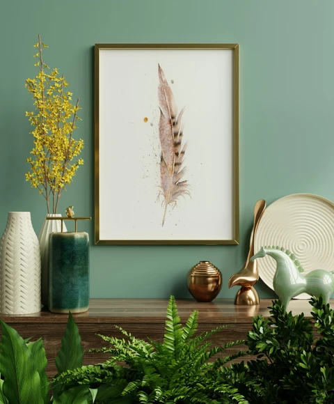 Image of a feather watercolor painting by Shayna Larsen, originals & prints available