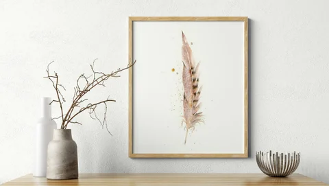 Image of a feather watercolor painting by Shayna Larsen, originals & prints available
