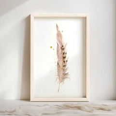 Image of a feather watercolor painting by Shayna Larsen, originals & prints available