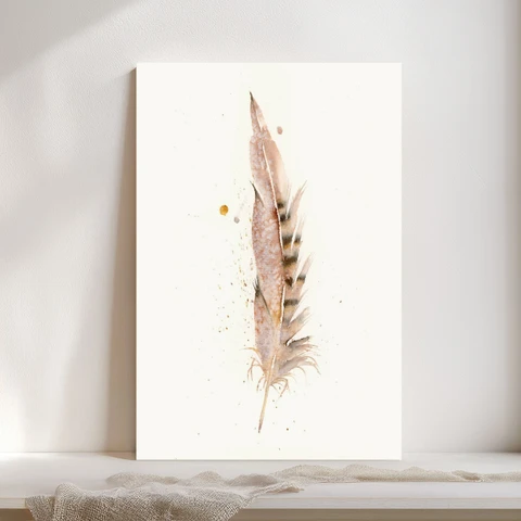 Image of a feather watercolor painting by Shayna Larsen, originals & prints available