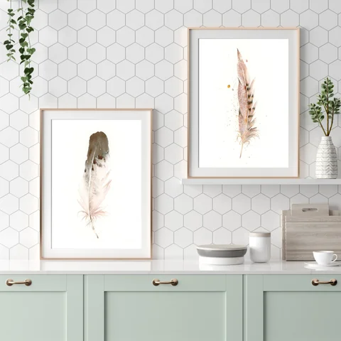 Image of a feather watercolor painting by Shayna Larsen, originals & prints available