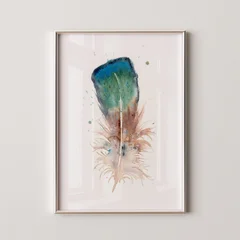 Image of a feather watercolor painting by Shayna Larsen, originals & prints available
