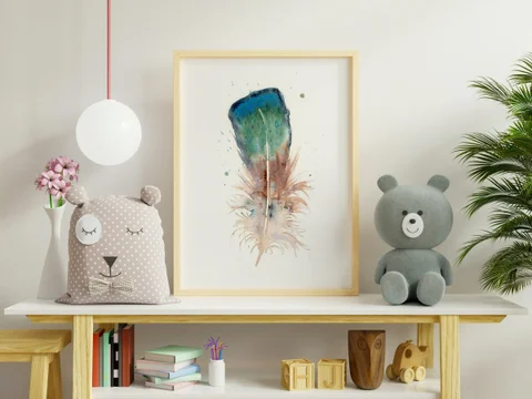 Image of a feather watercolor painting by Shayna Larsen, originals & prints available