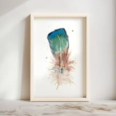 Image of a feather watercolor painting by Shayna Larsen, originals & prints available