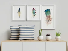 Image of a feather watercolor painting by Shayna Larsen, originals & prints available