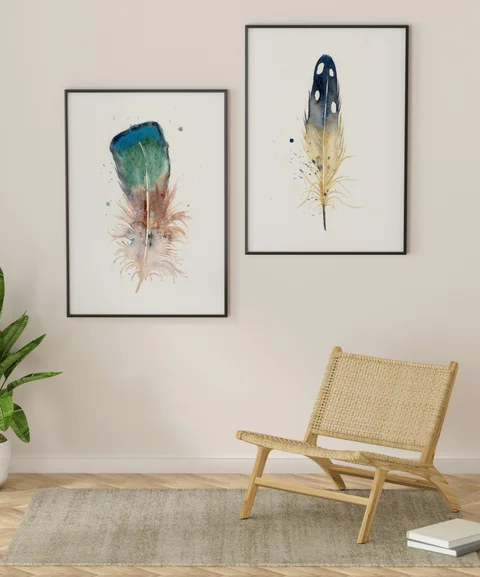 Image of a feather watercolor painting by Shayna Larsen, originals & prints available