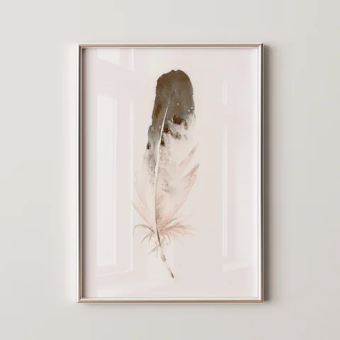 Image of a feather watercolor painting by Shayna Larsen, originals & prints available