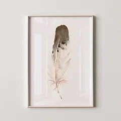Image of a feather watercolor painting by Shayna Larsen, originals & prints available