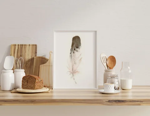 Image of a feather watercolor painting by Shayna Larsen, originals & prints available