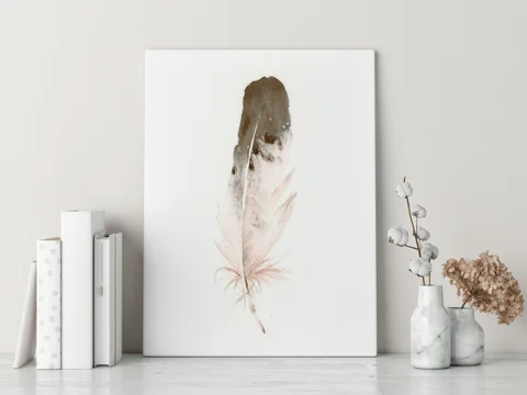 Image of a feather watercolor painting by Shayna Larsen, originals & prints available