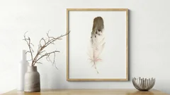 Image of a feather watercolor painting by Shayna Larsen, originals & prints available