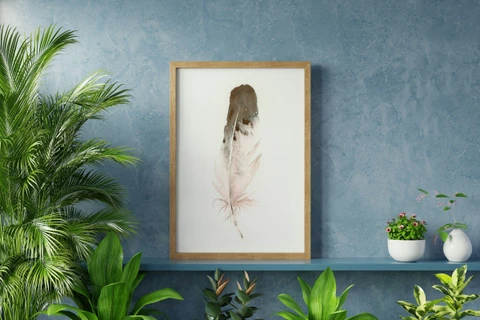 Image of a feather watercolor painting by Shayna Larsen, originals & prints available