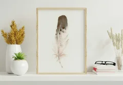 Image of a feather watercolor painting by Shayna Larsen, originals & prints available