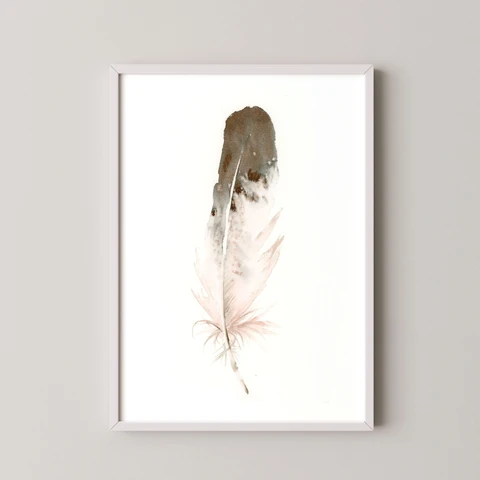 Image of a feather watercolor painting by Shayna Larsen, originals & prints available