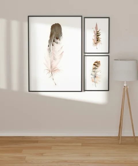 Image of a feather watercolor painting by Shayna Larsen, originals & prints available