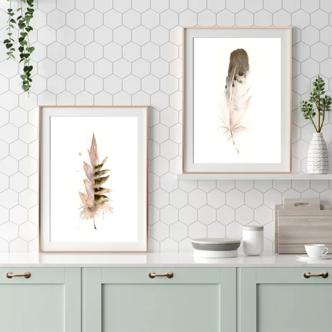 Image of a feather watercolor painting by Shayna Larsen, originals & prints available