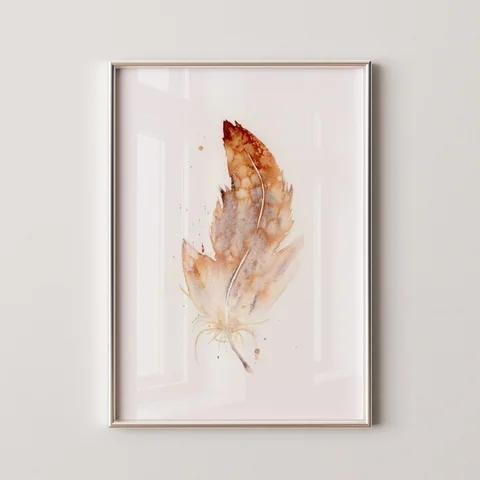 Image of a feather watercolor painting by Shayna Larsen, originals & prints available