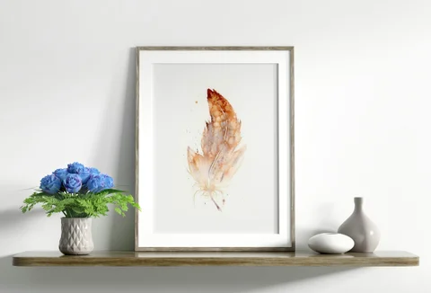 Image of a feather watercolor painting by Shayna Larsen, originals & prints available