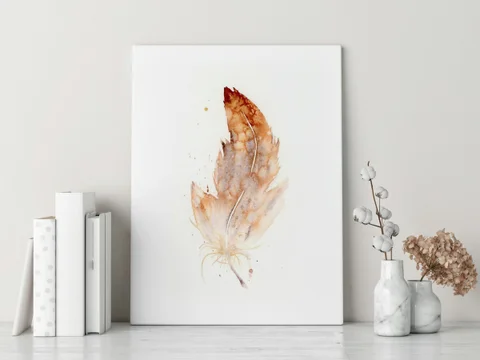 Image of a feather watercolor painting by Shayna Larsen, originals & prints available