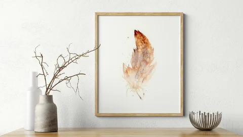 Image of a feather watercolor painting by Shayna Larsen, originals & prints available