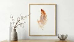 Image of a feather watercolor painting by Shayna Larsen, originals & prints available