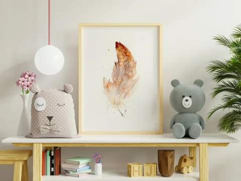 Image of a feather watercolor painting by Shayna Larsen, originals & prints available