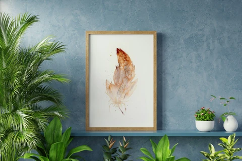 Image of a feather watercolor painting by Shayna Larsen, originals & prints available