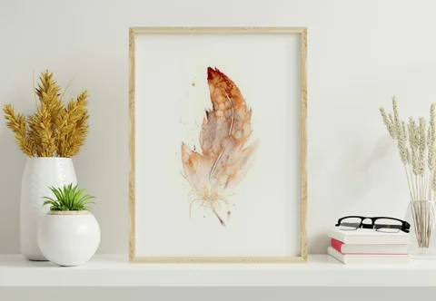 Image of a feather watercolor painting by Shayna Larsen, originals & prints available