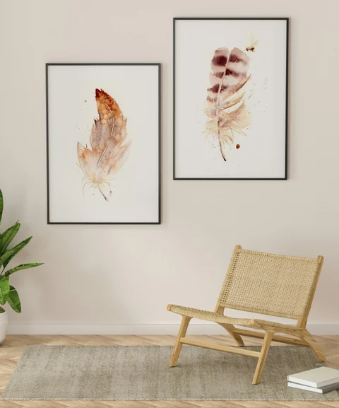 Image of a feather watercolor painting by Shayna Larsen, originals & prints available