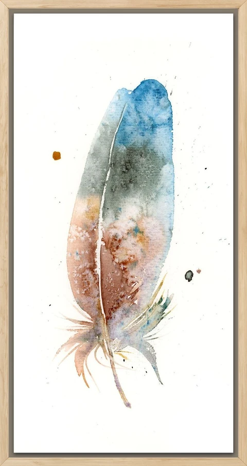 Image of a feather watercolor painting by Shayna Larsen, originals & prints available