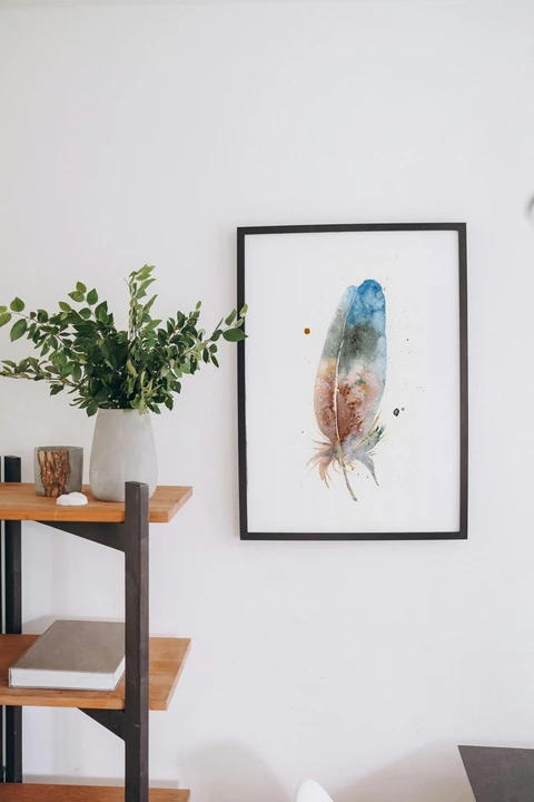Image of a feather watercolor painting by Shayna Larsen, originals & prints available