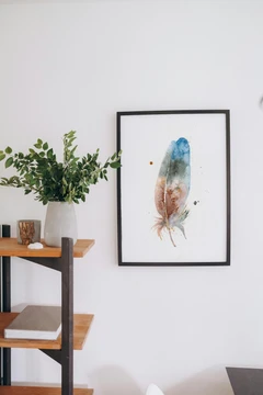 Image of a feather watercolor painting by Shayna Larsen, originals & prints available
