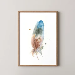 Image of a feather watercolor painting by Shayna Larsen, originals & prints available