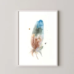 Image of a feather watercolor painting by Shayna Larsen, originals & prints available