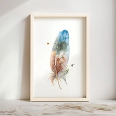 Image of a feather watercolor painting by Shayna Larsen, originals & prints available