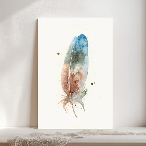 Image of a feather watercolor painting by Shayna Larsen, originals & prints available
