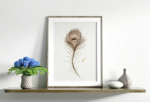 Image of a feather watercolor painting by Shayna Larsen, originals & prints available