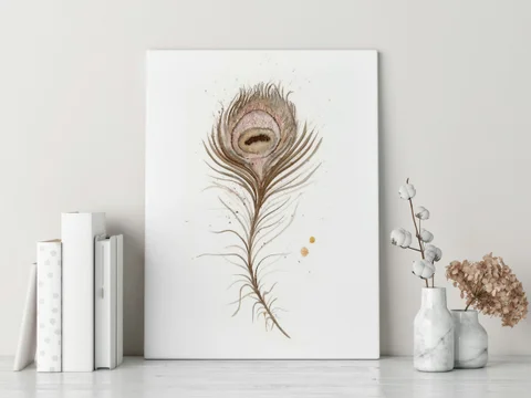 Image of a feather watercolor painting by Shayna Larsen, originals & prints available