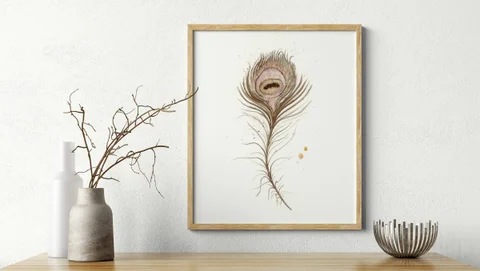 Image of a feather watercolor painting by Shayna Larsen, originals & prints available