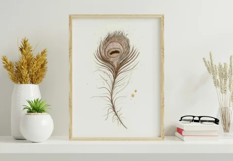 Image of a feather watercolor painting by Shayna Larsen, originals & prints available